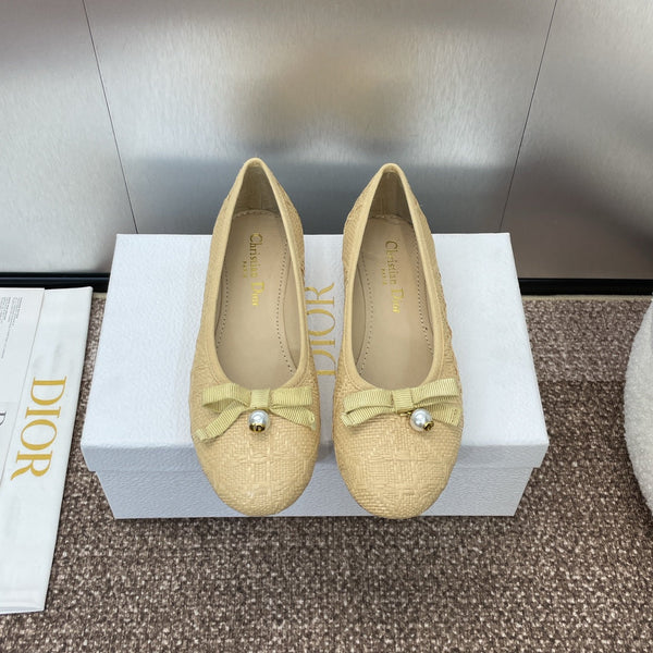 CD Ballet Flat Beige Woven Sedge And Lambskin