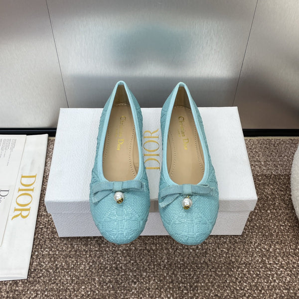 CD Ballet Flat Jade Green Woven Sedge And Lambskin