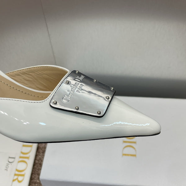 CD Slingback 65mm Glossy White Cowhide