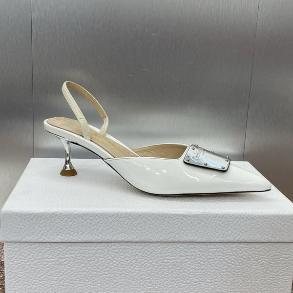 CD Slingback 65mm Glossy White Cowhide