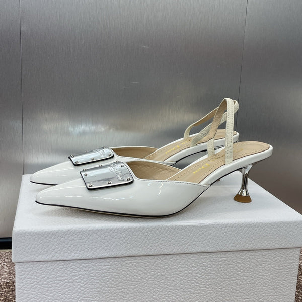 CD Slingback 65mm Glossy White Cowhide