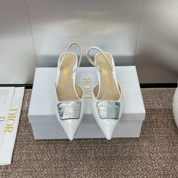 CD Slingback 65mm Glossy White Cowhide