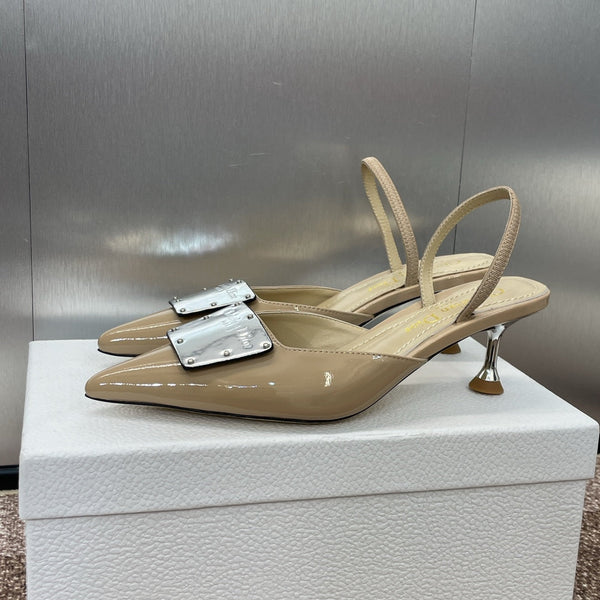CD Slingback 65mm Glossy Beige Cowhide