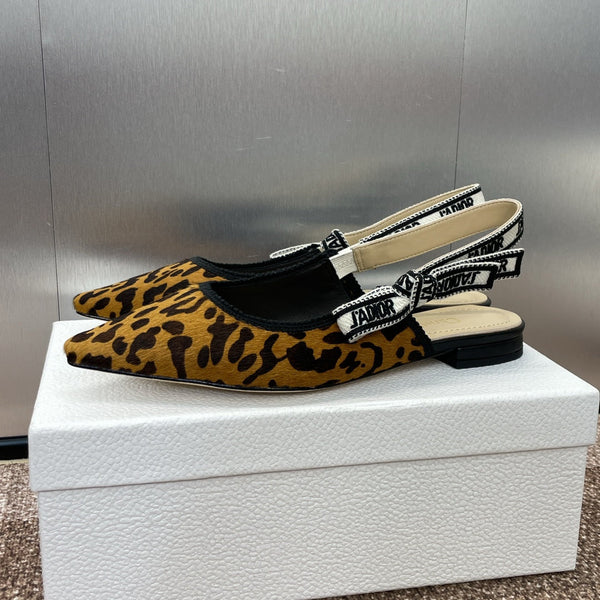CD J'Adior Slingback Flat Leopard Print Yellow Black Nubuck Leather
