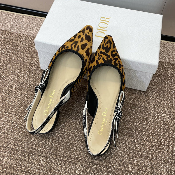 CD J'Adior Slingback Flat Leopard Print Yellow Black Nubuck Leather