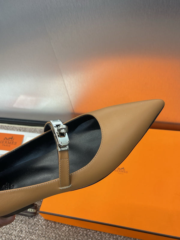 HM 25C Kelly Ballet Flat Brown Calfskin 208269