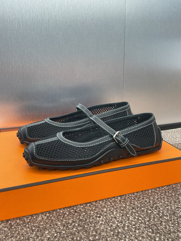 HM 25C Kichu Ballet Flat Black Fabric with Calfskin 208283