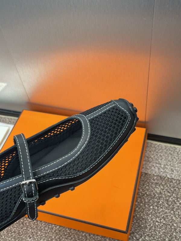 HM 25C Kichu Ballet Flat Black Fabric with Calfskin 208283