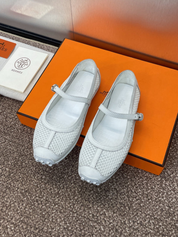 HM 25C Kichu Ballet Flat White Fabric with Calfskin 208284