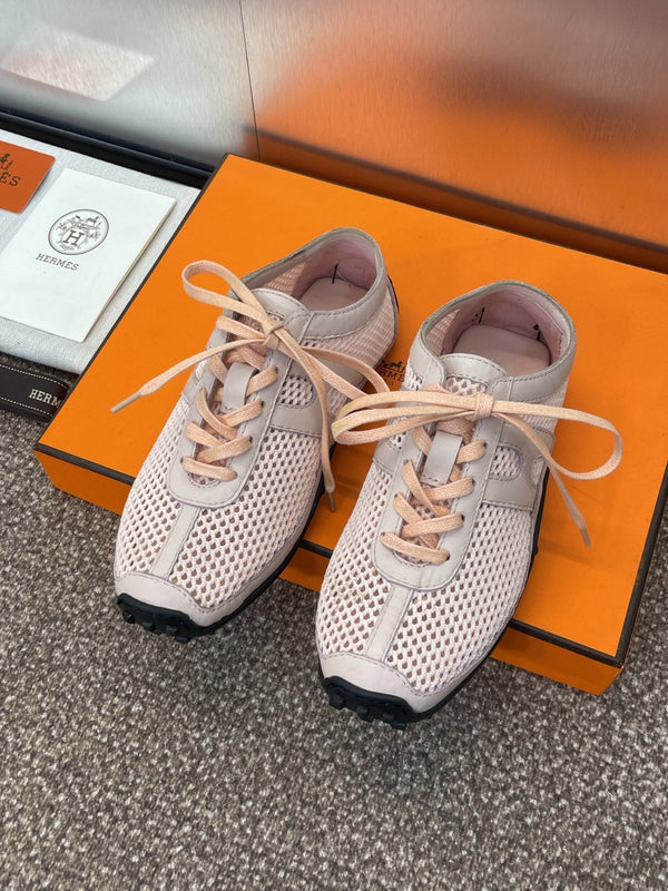 HM 25C Kiga sneaker Pink Pastel Crochet knit with Calfskin 208293