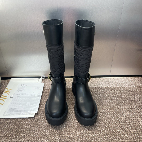 CD Ankle punk-inspired women's boots black cowhide with nylon cloth