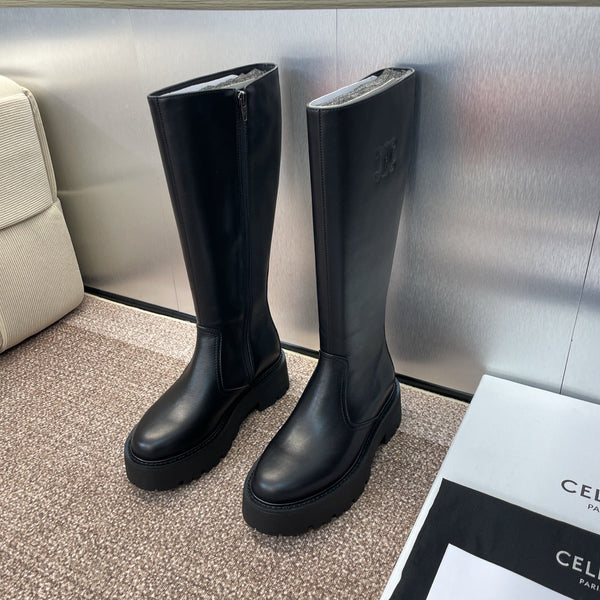 CELINE 25 high boots with locks black calfskin 433393