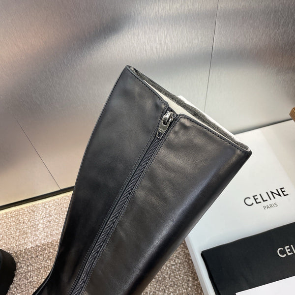 CELINE 25 high boots with locks black calfskin 433393