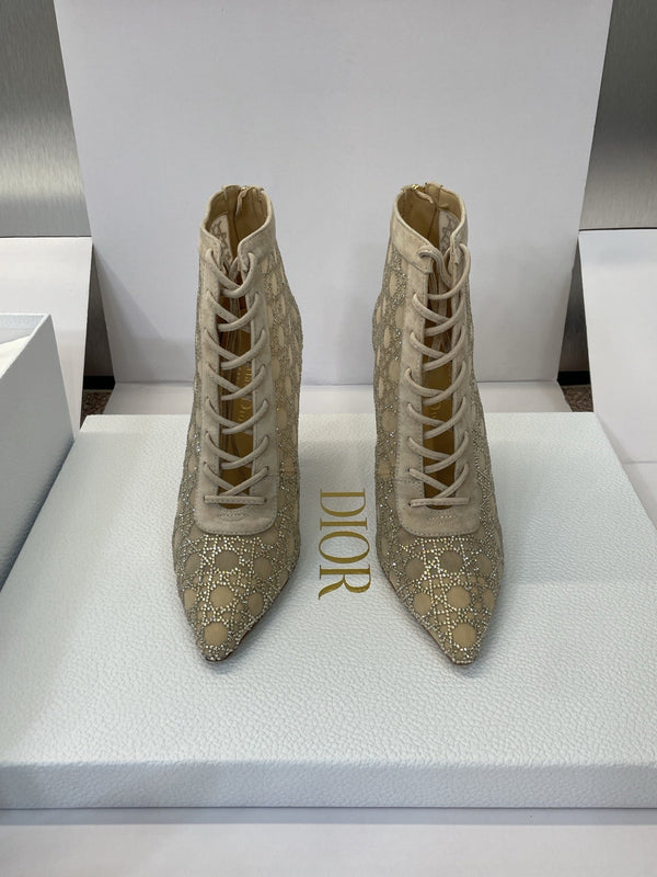 Dior 2025 Capture Heeled Ankle Boot Beige Mesh Sheepskin 508532