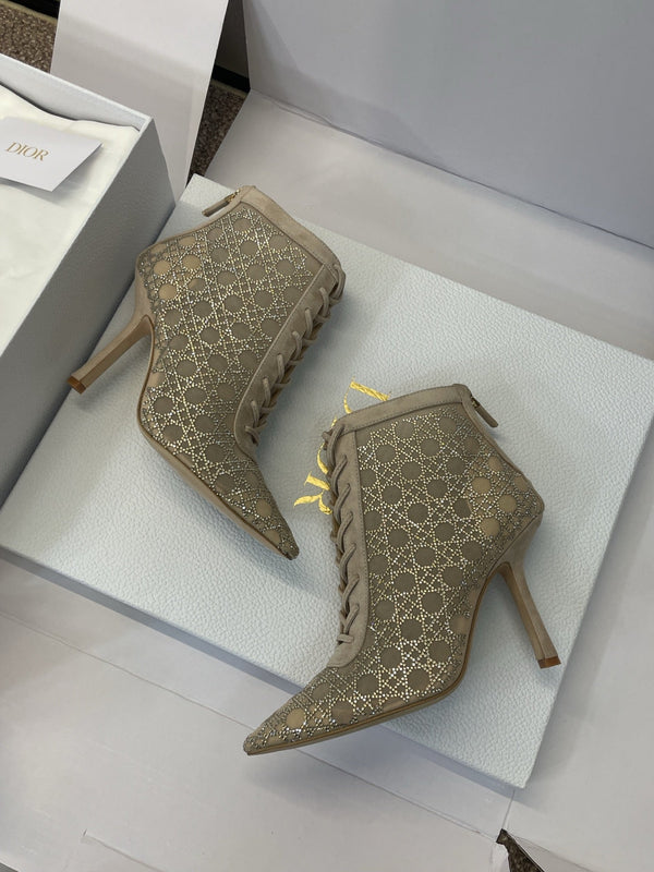 Dior 2025 Capture Heeled Ankle Boot Beige Mesh Sheepskin 508532