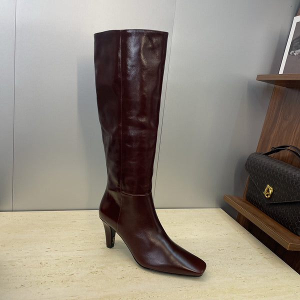 YSL Jill Boots 75mm Burgundy Smooth Cafskin 551933