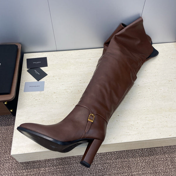 YSL Julia Long Boots 90mm Dark Cocoa Cowhide 551936