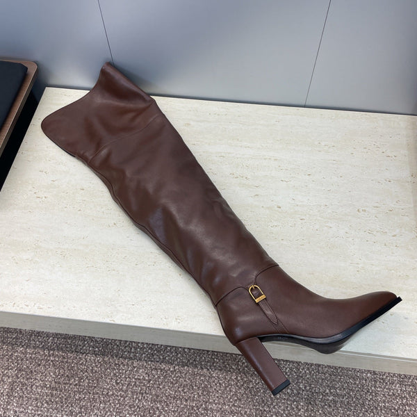 YSL Julia Long Boots 90mm Dark Cocoa Cowhide 551936