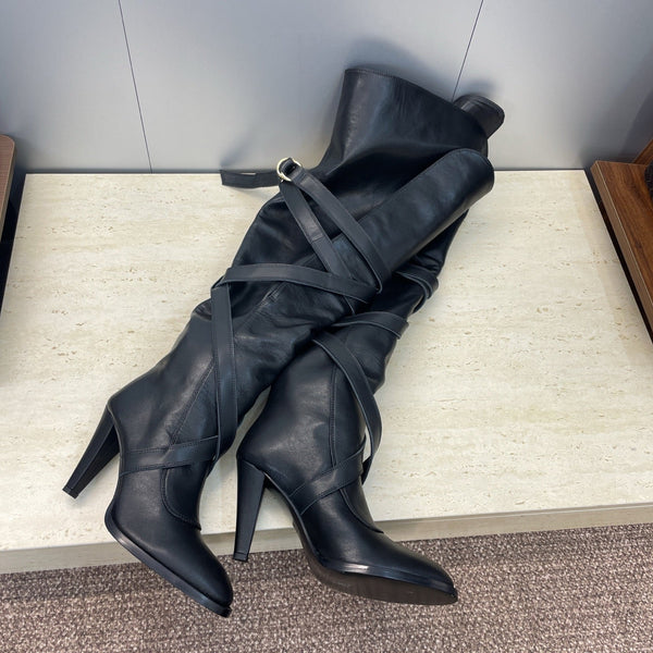 YSL Janis Long Boots 95mm Black Cowhide 551940