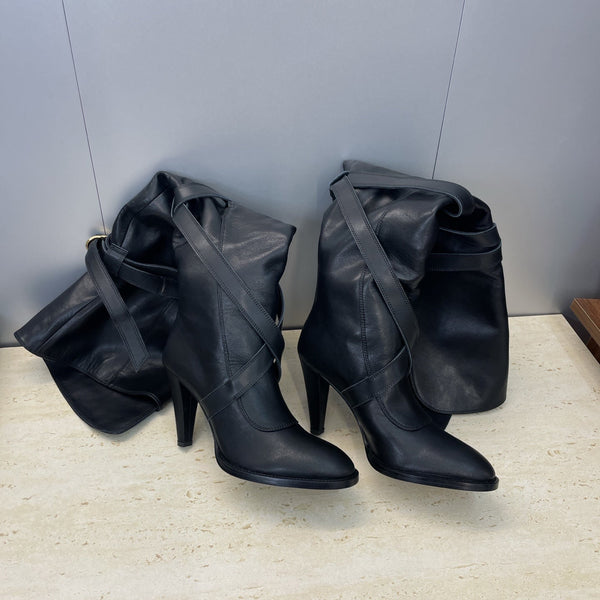YSL Janis Long Boots 95mm Black Cowhide 551940