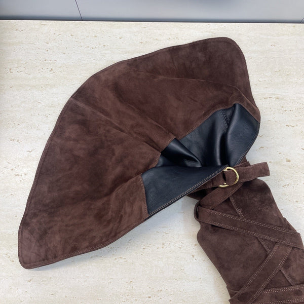 YSL Janis Long Boots 95mm Coffee Suede 551941