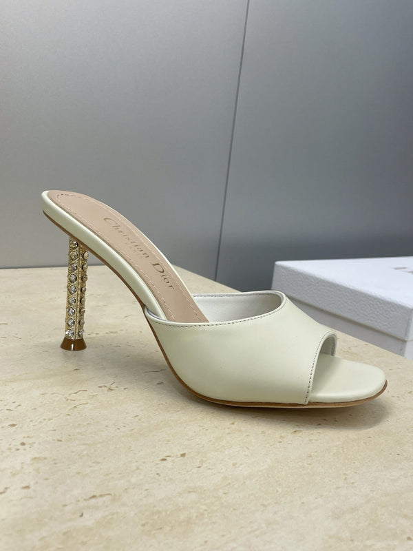 CD 26s Icon Heeled Slide 8cm Cream Leather Silk 633058