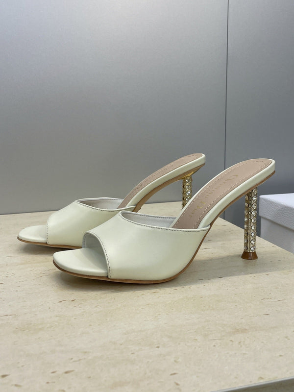 CD 26s Icon Heeled Slide 8cm Cream Leather Silk 633058