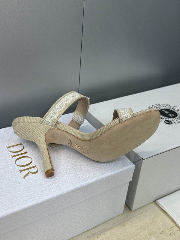CD 26s Sandale à talon 10cm Cuir Beige Taupe Clair Tissu 633068