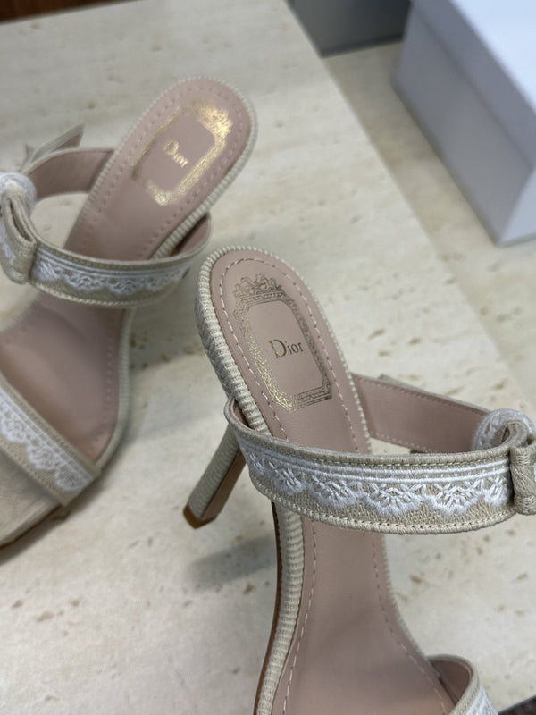 CD 26s Sandale à talon 10cm Cuir Beige Taupe Clair Tissu 633068