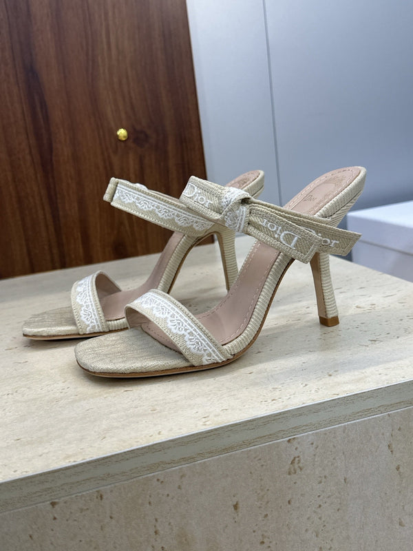 CD 26s Sandale à talon 10cm Cuir Beige Taupe Clair Tissu 633068