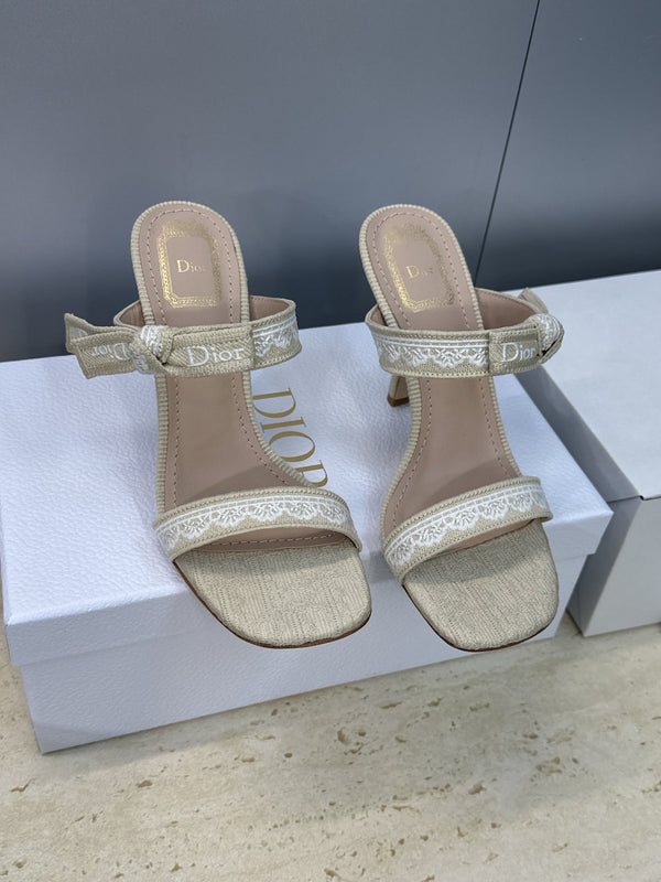 CD 26s Sandale à talon 10cm Cuir Beige Taupe Clair Tissu 633068