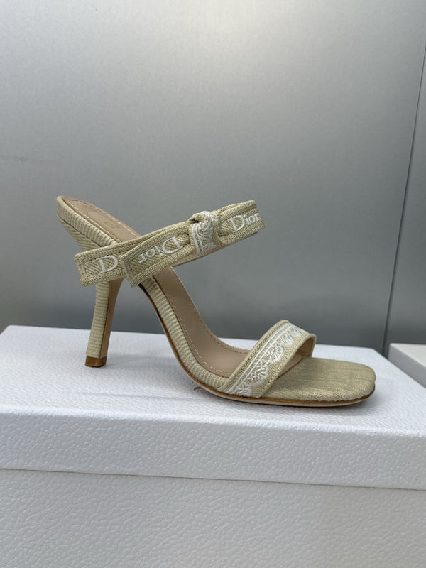 CD 26s Sandale à talon 10cm Cuir Beige Taupe Clair Tissu 633068