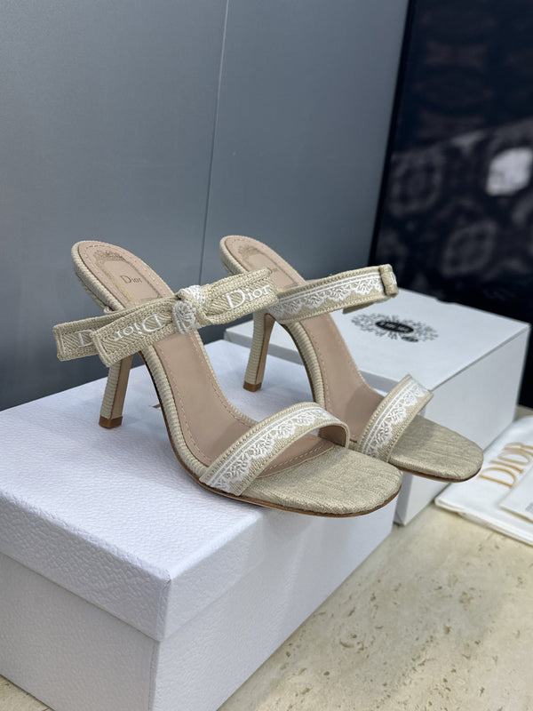 CD 26s Sandale à talon 10cm Cuir Beige Taupe Clair Tissu 633068