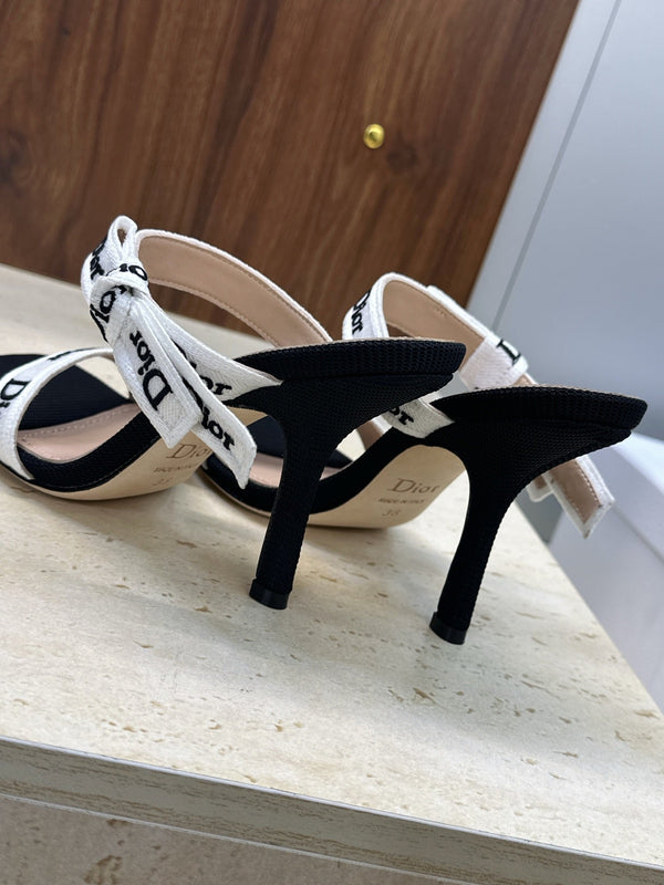 CD Sandales à Talon 26S 10cm Cuir Tissu Noir Beige 633072