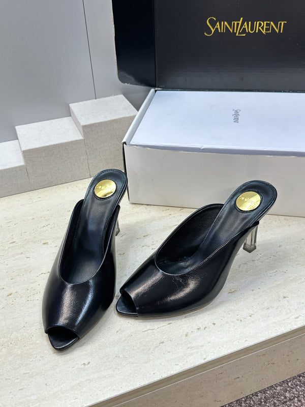YSL Sabrina Mules 8.5cm Black Leather 959685