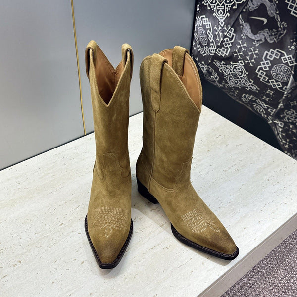 CE 26s Mid-Calf Boots 4.5cm Khaki Suede 959452