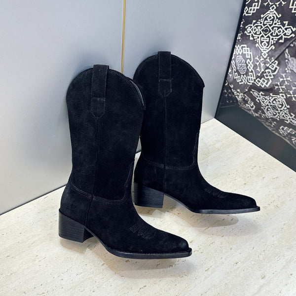 CE 26s Mid-Calf Boots 4.5cm Black Suede 959454