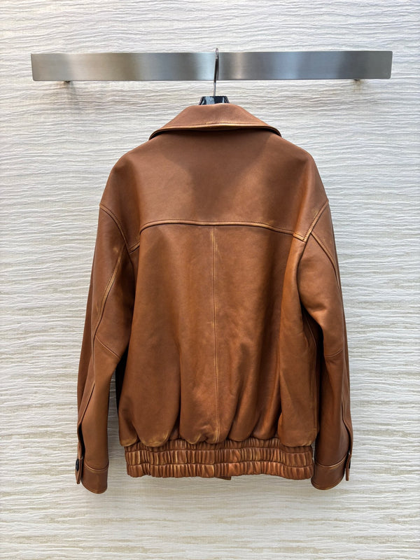 Miu Miu 25 Leather Jacket Brown Lambskin