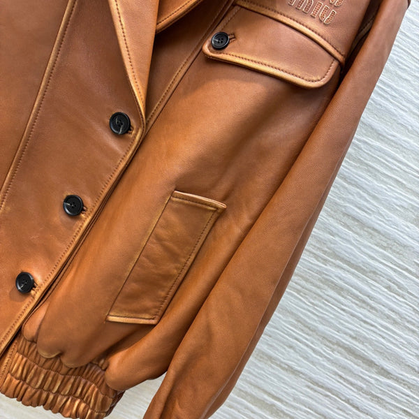 Miu Miu 25 Leather Jacket Brown Lambskin