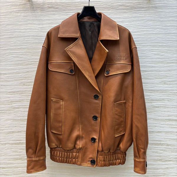 Miu Miu 25 Leather Jacket Brown Lambskin
