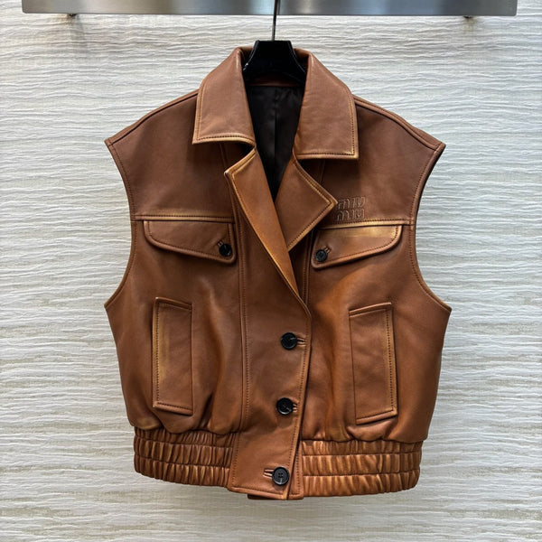 Miu Miu 25 Leather Vest Jacket Brown Lambskin