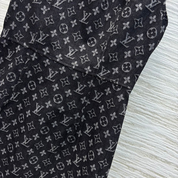 LV 25 Logo Jacquard Sleeveless Denim Straight Dress Black Cotton