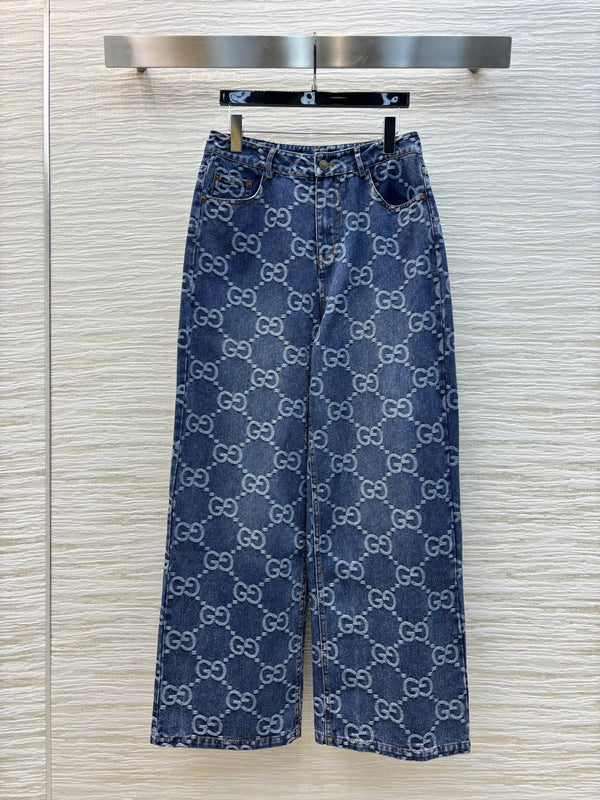 Gucci 2025 Logo Jacquard Straight Jeans Blue Cotton