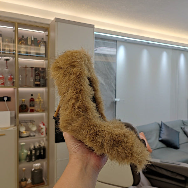 FURRY PUMPS 90MM IN BROWN FOX FUR