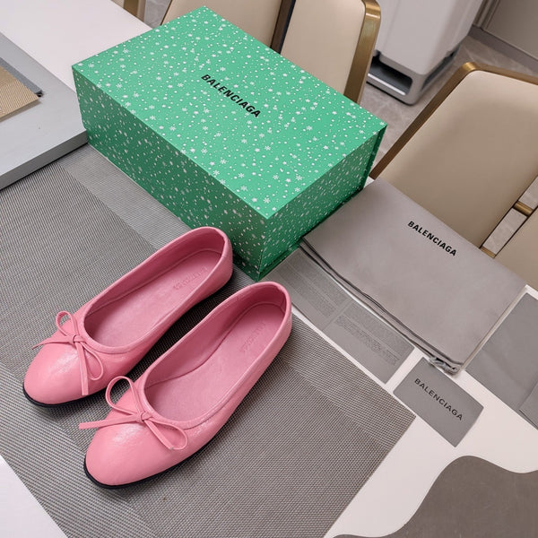 BALLERINE CON STRASS E FIOCCO IN PELLE DI MONTONE OLIO-CERA ROSA MARE