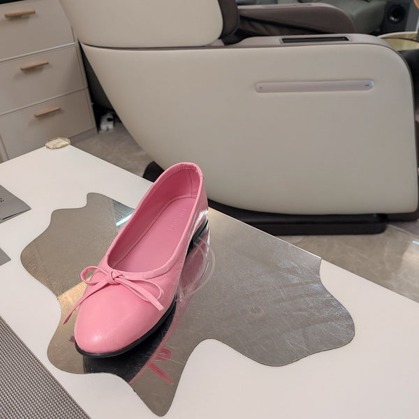 BALLERINE CON STRASS E FIOCCO IN PELLE DI MONTONE OLIO-CERA ROSA MARE