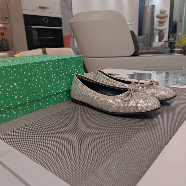 Balen 25 bow ballet flat attached rhinestones in gold metallic calfskin 184485