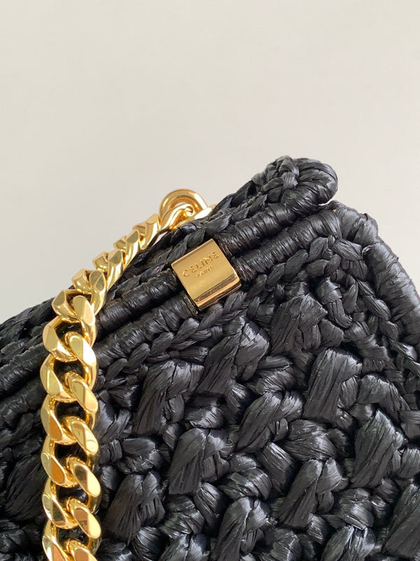 CL Triomphe 20cm Black Raffia Gold Hardware