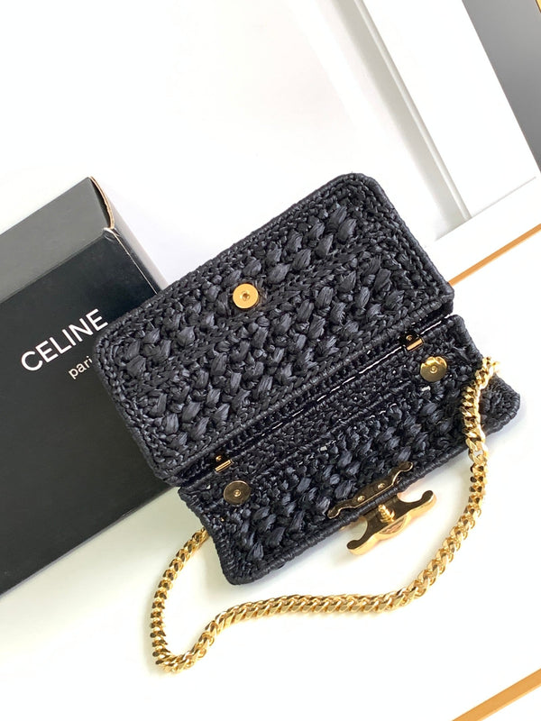 CL Triomphe 20cm Black Raffia Gold Hardware