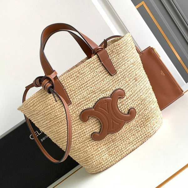 teen supple classic panier 21cm rafia marrone vitello
